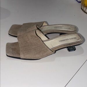 Nicole Saldana Sarah Mule tan linen silver heel 39 nice